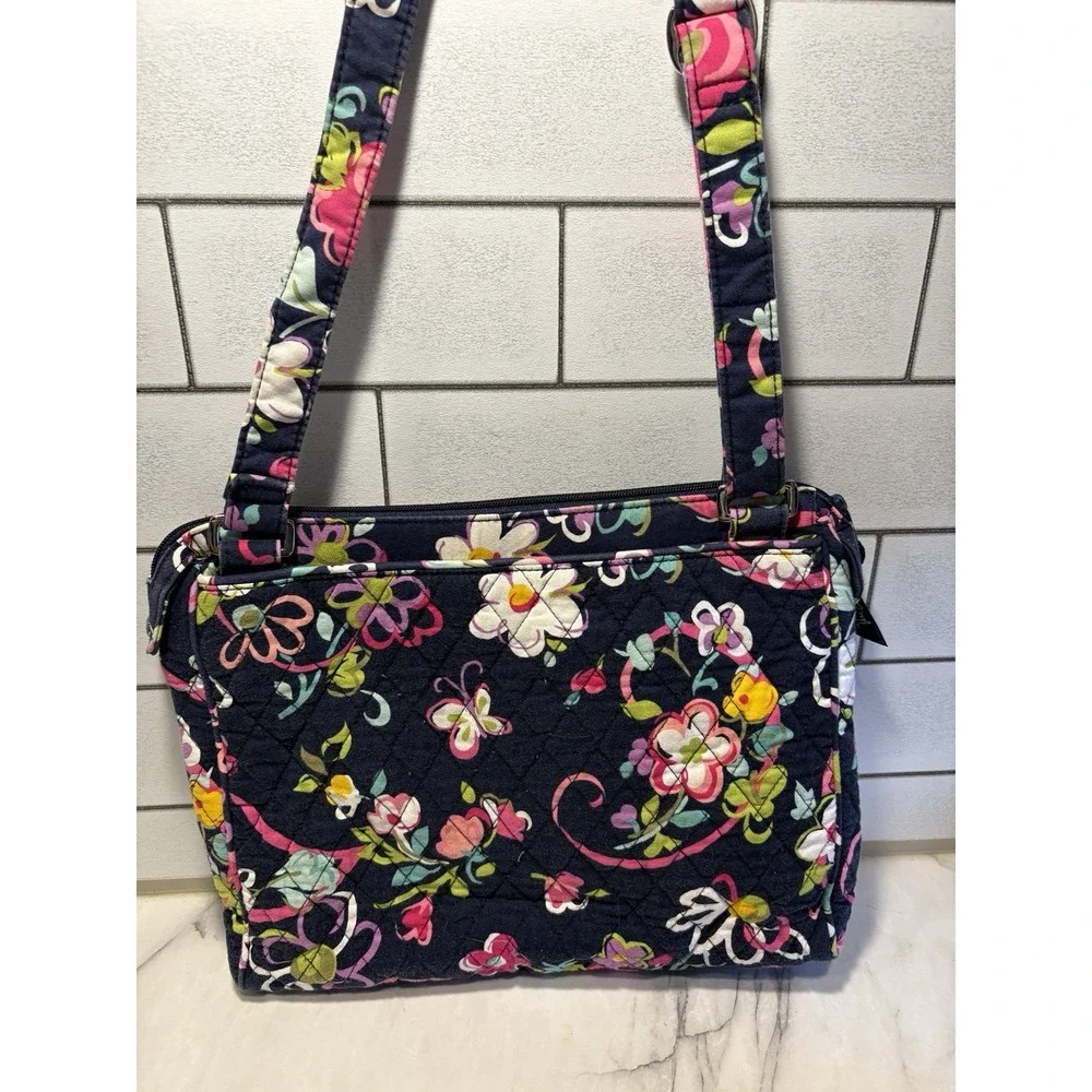 Vera Bradley Mandy Ribbons Shoulder Bag Navy Pink Floral Retired 2012